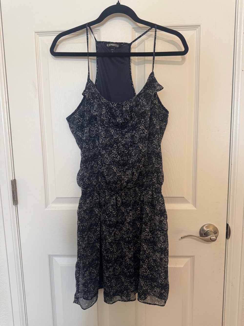 Express Blue Floral Ruffle-Trim Mini Dress